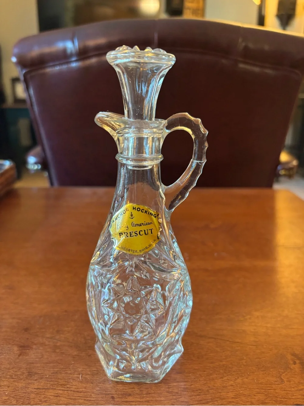 vintage Anchor Hocking Early American Prescut clear glass oil or vinegar cruet